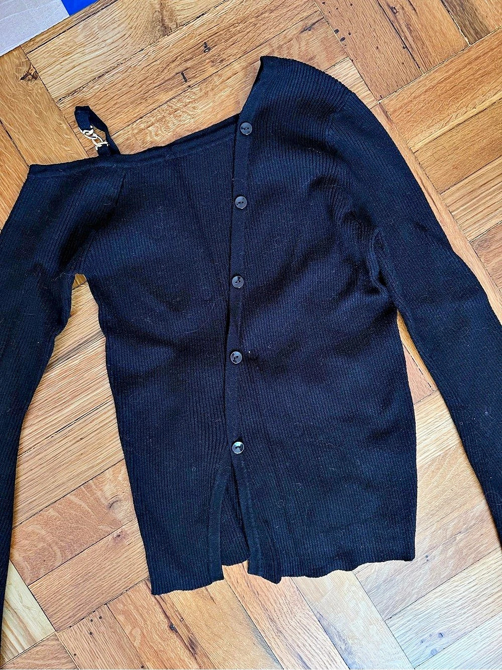 Black Button-Front Bell Sleeve Cardigan